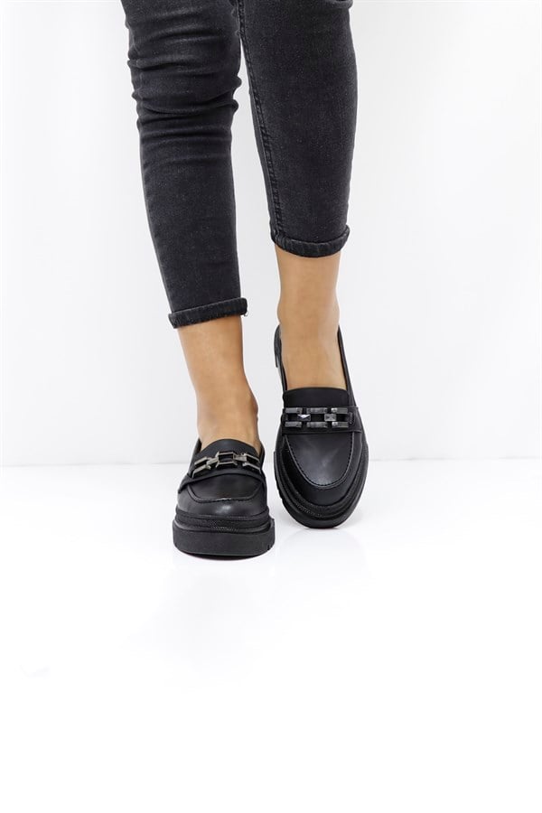 Siyah Kalın Taban Kadın Ayakkabı Loafer 2380