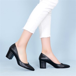Siyah şanel Kalın Topuk Kadın Ayakkabı CV100Y