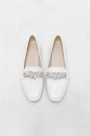 Beyaz kırışık Düz Taban Kadın Babet Ayakkabı 1003