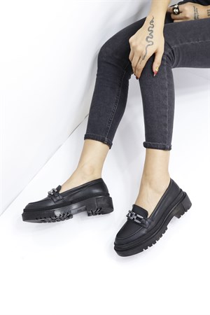 Siyah Kalın Taban Kadın Ayakkabı Loafer 2380