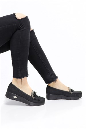 Siyah kot Dolgu Topuk Kadın Ayakkabı 400