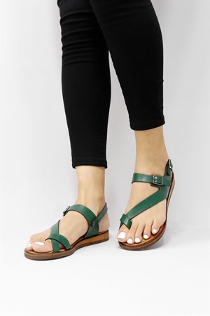 Yeşil Hakiki Deri Parmak Arası Kadın Sandalet 2101